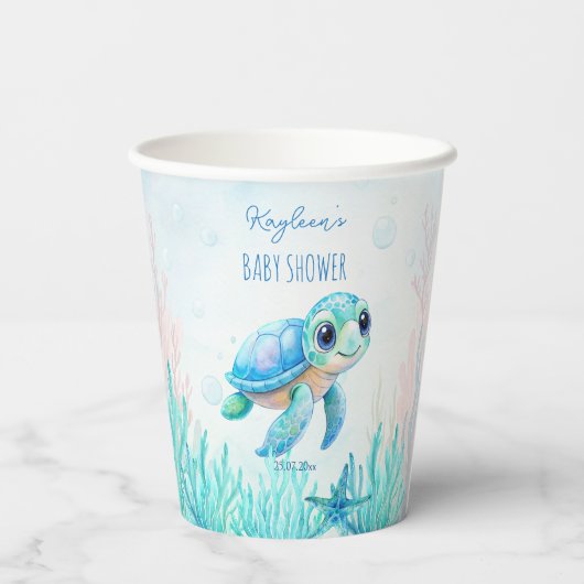 Unter dem Meer niedliche Schildkröte Aqua Blue Bab Pappbecher (Rückseite)