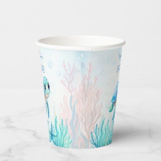 Unter dem Meer niedliche Schildkröte Aqua Blue Bab Pappbecher (Rechts)