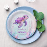 Unter dem Meer niedliche Schildkröte lila rosa Bab Pappteller<br><div class="desc">Unter dem Meer niedliche Meeresschildkröte rosa lila Babydusche Monogramm personalisiert gedruckte Papier Teller Vorlage,  Schluck und Seyboy Mädchen Dusche personalisierte Tischdekoration</div>