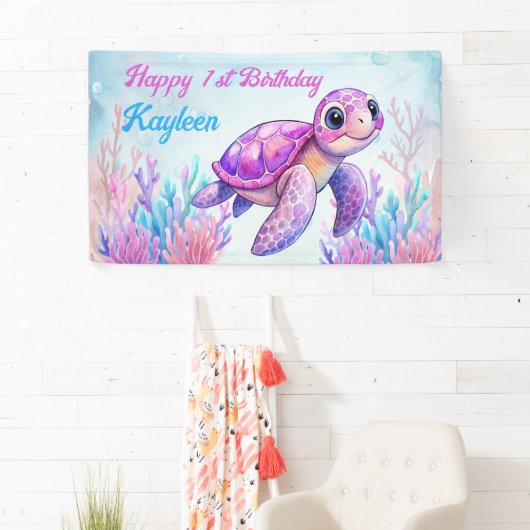 Unter dem Meer niedliche Schildkröte pink glücklic Banner (Insitu)