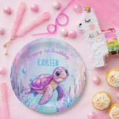 Unter dem Meer niedliche Schildkröte rosa lila Geb Pappteller (Party)