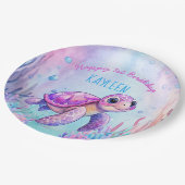 Unter dem Meer niedliche Schildkröte rosa lila Geb Pappteller (Schrägansicht)