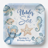 Unter dem Meer! Niedlicher Boy Blue Ocean Geburtst Pappteller (Vorderseite)