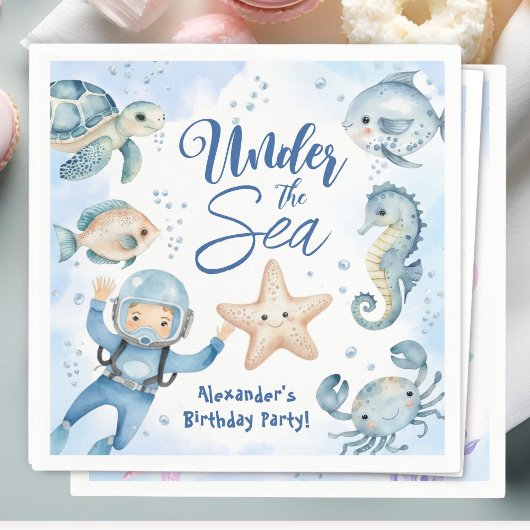 Unter dem Meer! Niedlicher Boy Blue Ocean Geburtst Serviette