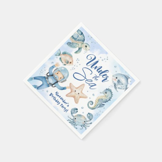 Unter dem Meer! Niedlicher Boy Blue Ocean Geburtst Serviette (Ecke)