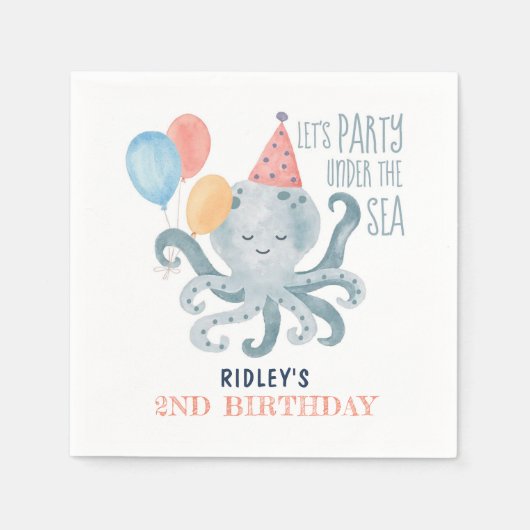 Unter dem Meer Octopus Aquarellstrand Geburtstag Serviette (Vorderseite)