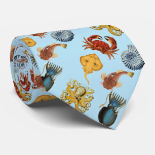 Unter dem Meer Oktopus, Muscheln, Krabbe. Aqua Bla Krawatte