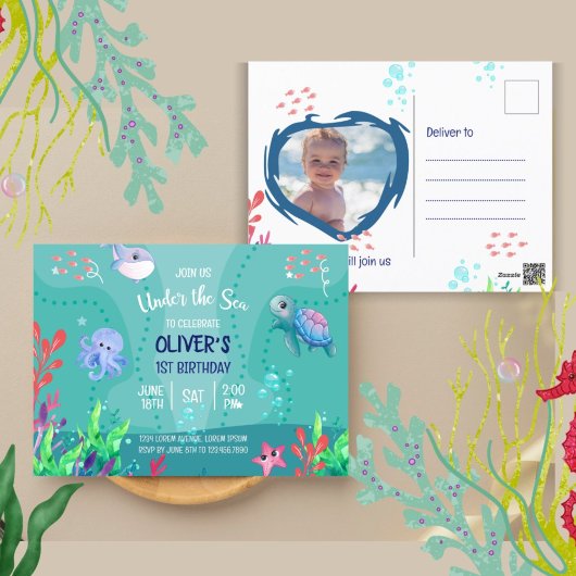 Unter dem Meer Ozean 1. Geburtstag Baby Junge  Postkarte