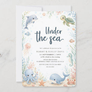 Unter dem Meer Ozean-Tiere Baby-Party Einladung