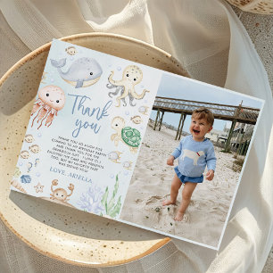 Unter dem Meer Ozean-Tiere Geburtstagsfeier Foto Dankeskarte