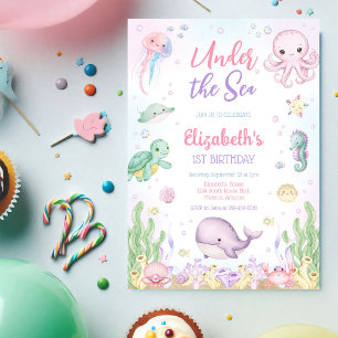 Unter dem Meer Ozean-Tiere Thema Geburtstag  Einladung