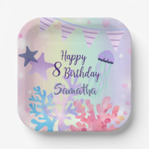 Unter dem Meer Papier Teller Rosa Lila Geburtstag
