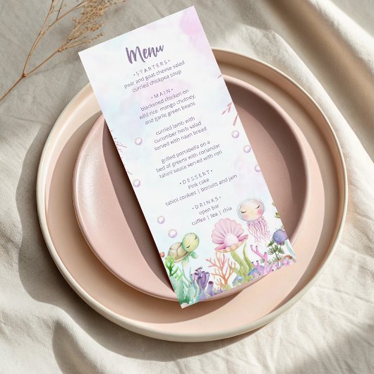 Unter dem Meer Pearl Baby Shower Menükarte