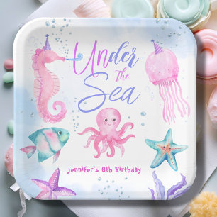 Unter dem Meer! Pink Ocean Girl 6. Geburtstagspapi Pappteller