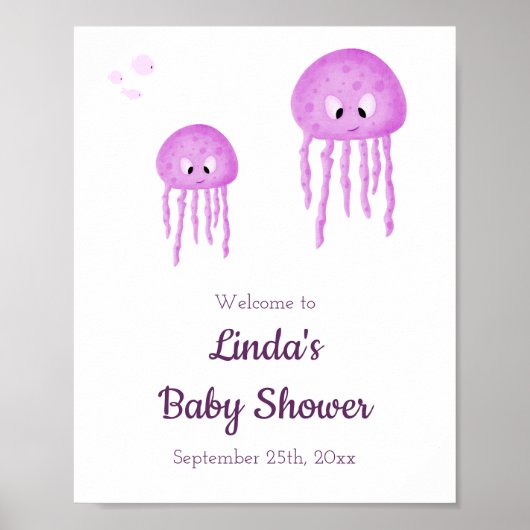 Unter dem Meer Pink Quallyfish Baby Dusche Empfang Poster (Vorne)