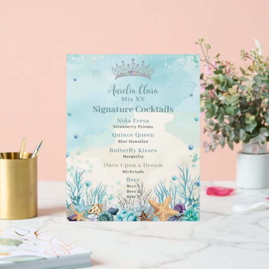 Unter dem Meer Quinceanera Cocktails Bar Menu Acrylschild (Hochzeit)