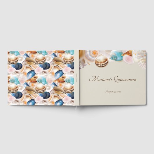 Unter dem Meer Quinceanera Party Seashells Gästebuch (Voll)