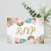Unter dem Meer Quinceanera Party Seashells Grenze RSVP Karte (Stehend Vorderseite)