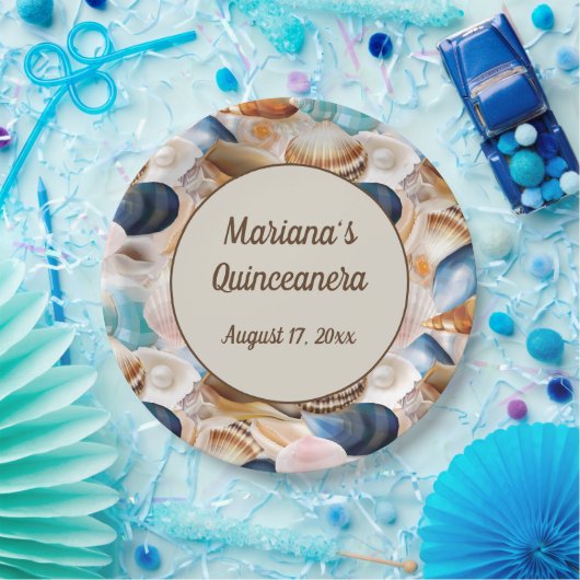 Unter dem Meer Quinceanera Party Seashells Muster Pappteller (Party)