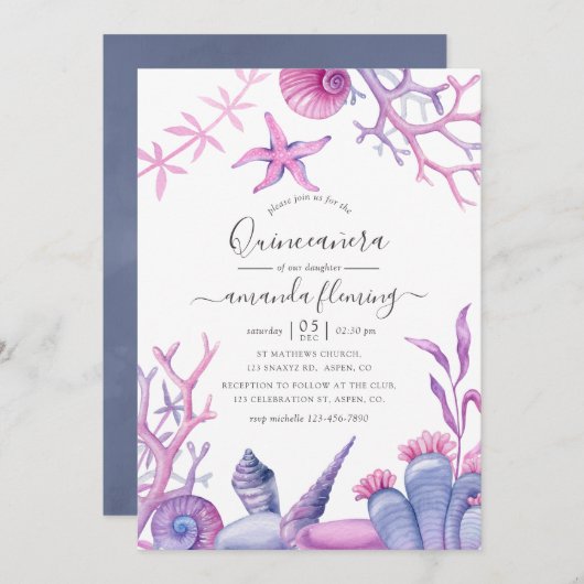 Unter dem Meer Quinceñera Ankündigung (Vorne/Hinten)