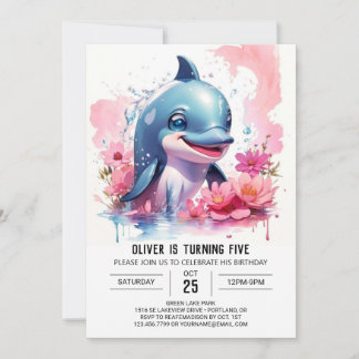 Unter dem Meer Rosa Dolphin Party Geburtstag Einladung
