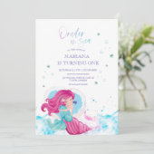 Unter dem Meer Rosa Meerjungfrau Mädchen 1. Einladung (Stehend Vorderseite)