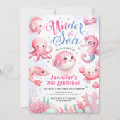 Unter dem Meer! Rosa Niedlich Ocean Girl 2. Geburt Einladung (Vorderseite)