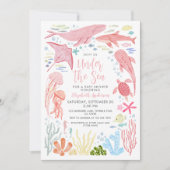 Unter dem Meer Rosa Sea Aniamls Babydusche Einladung (Vorderseite)