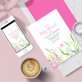 Unter dem Meer rosa und grüne Babydusche Einladung