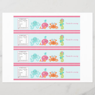 Unter dem Meer/Rosa Whale Wasser Flaschen Etikette Flyer
