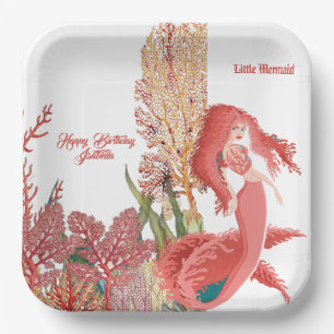 Unter dem Meer Rote Meerjungfrau Koralle Geburtsta Pappteller