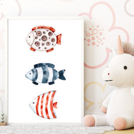 Unter dem Meer roter und blauer Fisch Poster