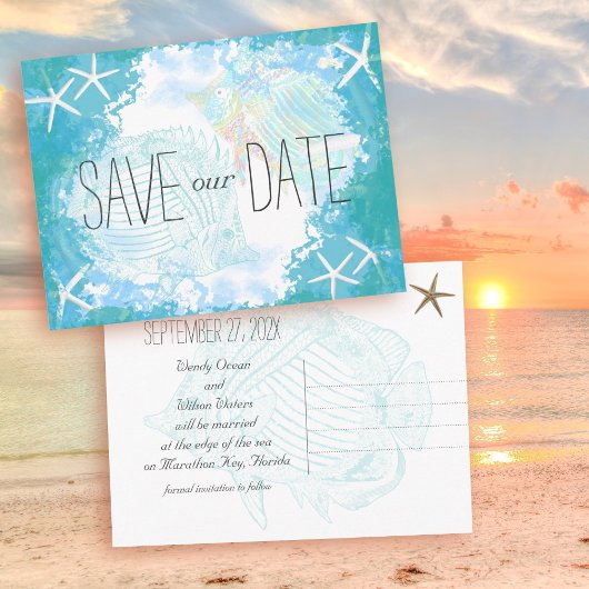 Unter dem Meer Save the Date tropische Hochzeiten Ankündigungspostkarte