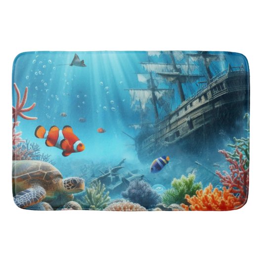 Unter dem Meer, Schildkröte, Korallen, Schiff, Clo Badematte (Vorderseite)