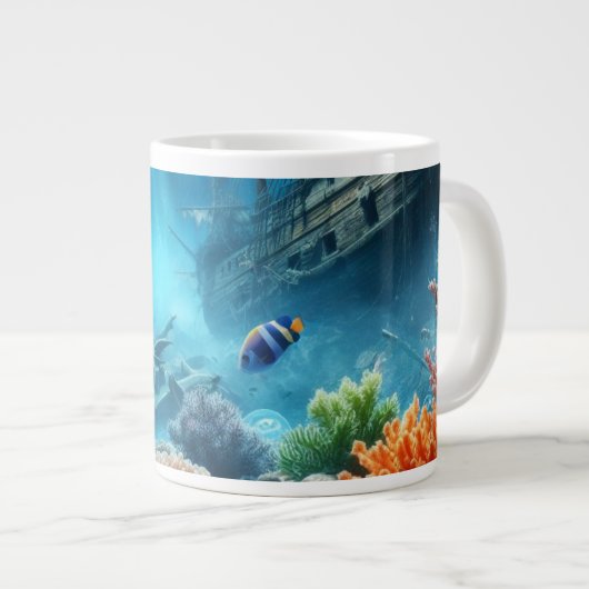 Unter dem Meer, Schildkröte, Korallen, Schiff, Clo Jumbo-Tasse (Vorderseite Rechts)
