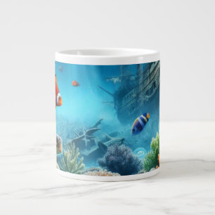 Unter dem Meer, Schildkröte, Korallen, Schiff, Clo Jumbo-Tasse