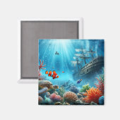 Unter dem Meer, Schildkröte, Korallen, Schiff, Clo Magnet (Vorderseite/Rückseite)