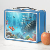 Unter dem Meer, Schildkröte, Korallen, Schiff, Clo Metall Brotdose (Beispiel)