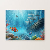 Unter dem Meer, Schildkröte, Korallen, Schiff, Clo Puzzle (Horizontal)