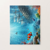 Unter dem Meer, Schildkröte, Korallen, Schiff, Clo Puzzle (Vertikal)