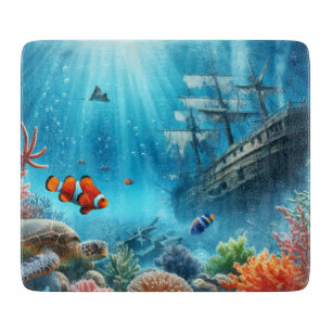 Unter dem Meer, Schildkröte, Korallen, Schiff, Clo Schneidebrett