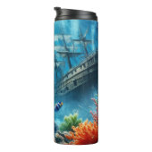 Unter dem Meer, Schildkröte, Korallen, Schiff, Clo Thermosbecher (Nach rechts gedreht)