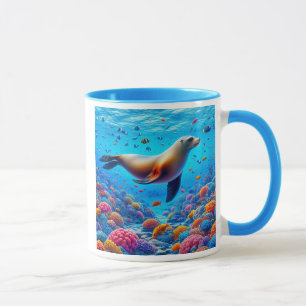 Unter dem Meer schwimmende Seelöwe. Tasse
