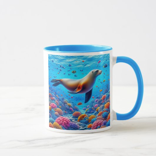 Unter dem Meer schwimmende Seelöwe. Tasse (Rechts)