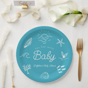 Unter dem Meer Sieht man bald Blaues Babyshower Pappteller