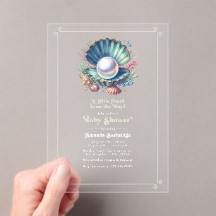 Unter dem Meer Thema Little Pearl Babyparty Acryleinladungen