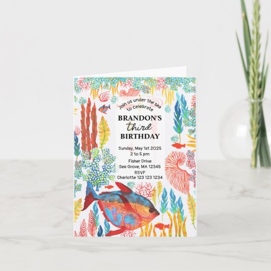 Unter dem Meer Tieraquarell Geburtstag Einladung (Vorderseite)