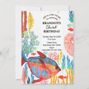 Unter dem Meer Tieraquarell Geburtstag Save The Date
