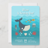 Unter dem Meer Tiere 1. Geburtstag Einladung (Vorderseite)