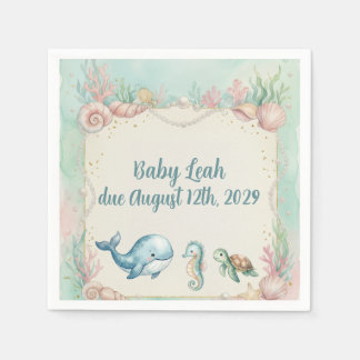 Unter dem Meer Tiere Aquamarin Baby Shower Serviette